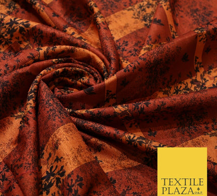 Brick Terracotta Maroon Check Arty Digital Print Faux Raw Silk Dress Fabric 3009