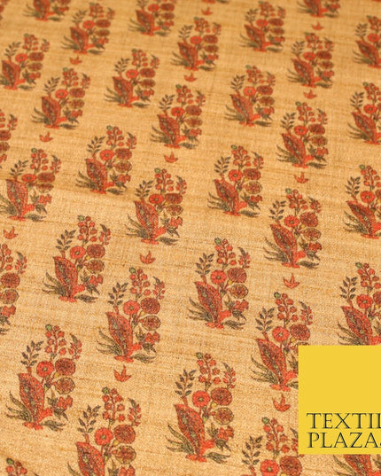 Indian Kalamkari Tapestry Small Digital Print Faux Raw Silk Dress Fabric 3020