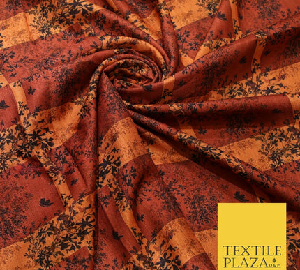 Brick Terracotta Maroon Check Arty Digital Print Faux Raw Silk Dress Fabric 3009