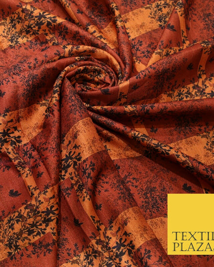 Brick Terracotta Maroon Check Arty Digital Print Faux Raw Silk Dress Fabric 3009