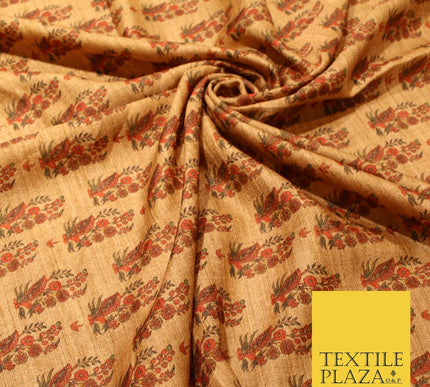 Indian Kalamkari Tapestry Small Digital Print Faux Raw Silk Dress Fabric 3020