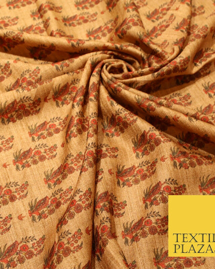 Indian Kalamkari Tapestry Small Digital Print Faux Raw Silk Dress Fabric 3020