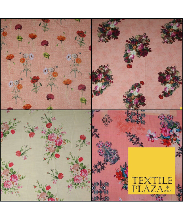 Mix Floral Digital Printed Cotton Feel Polyester Summer Soft Flower Dress Fabric