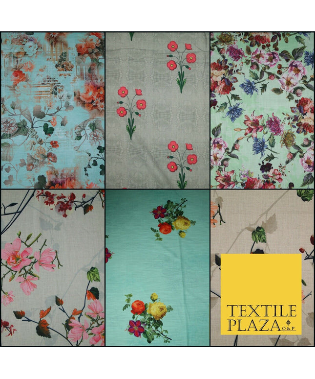 Mix Floral Digital Printed Cotton Feel Polyester Summer Soft Flower Dress Fabric