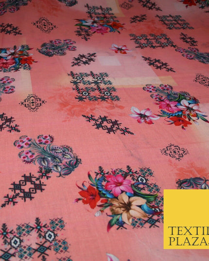 Mix Floral Digital Printed Cotton Feel Polyester Summer Soft Flower Dress Fabric