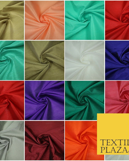 Plain Dyed Faux Dupion Raw Silk 100% Polyester Fabric Craft Material ALL COLOURS