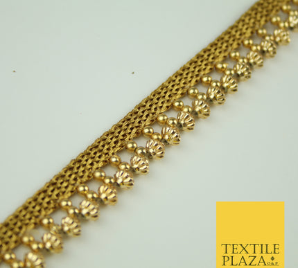 Antique Gold Textured Pearl Cone Beaded Ribbon Trim Border Indian Lace X321