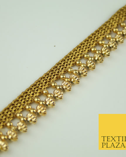 Antique Gold Textured Pearl Cone Beaded Ribbon Trim Border Indian Lace X321