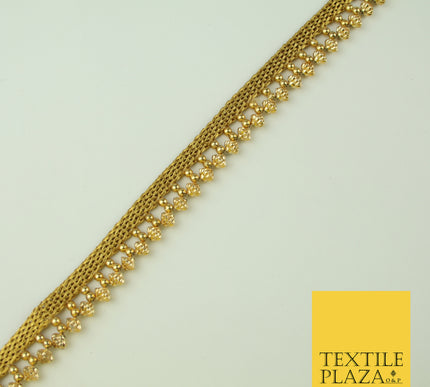 Antique Gold Textured Pearl Cone Beaded Ribbon Trim Border Indian Lace X321