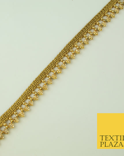 Antique Gold Textured Pearl Cone Beaded Ribbon Trim Border Indian Lace X321