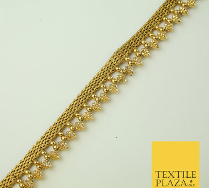Antique Gold Textured Pearl Cone Beaded Ribbon Trim Border Indian Lace X321