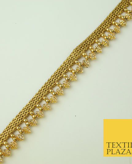 Antique Gold Textured Pearl Cone Beaded Ribbon Trim Border Indian Lace X321