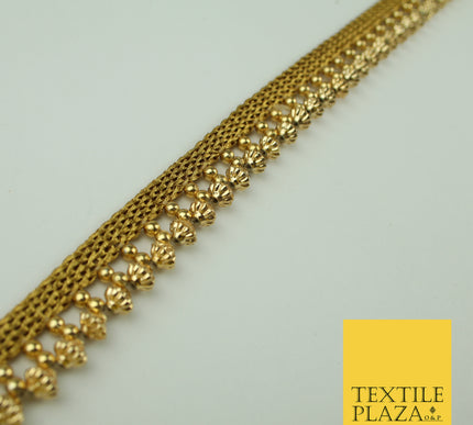 Antique Gold Textured Pearl Cone Beaded Ribbon Trim Border Indian Lace X321