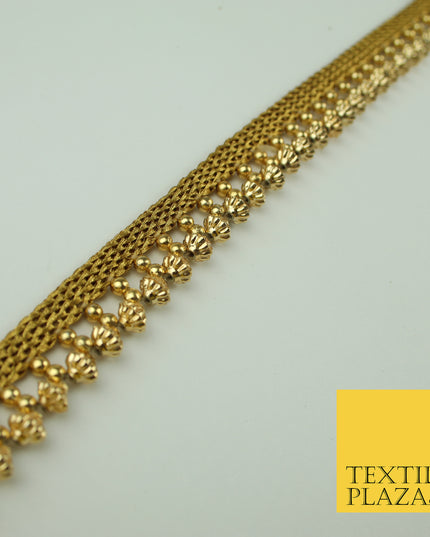 Antique Gold Textured Pearl Cone Beaded Ribbon Trim Border Indian Lace X321