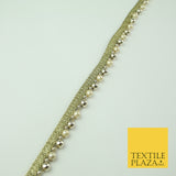 Ivory White Gold Mini Chrome Pearl Beaded Ribbon Trim Border Indian Lace X331
