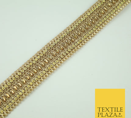 Gold Diamonte Stone Weave Trim Border Gota Patti Zari Ribbon Indian Lace X346