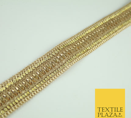 Gold Diamonte Stone Weave Trim Border Gota Patti Zari Ribbon Indian Lace X346