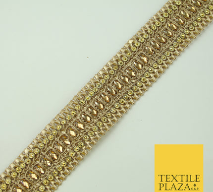 Gold Diamonte Stone Weave Trim Border Gota Patti Zari Ribbon Indian Lace X346