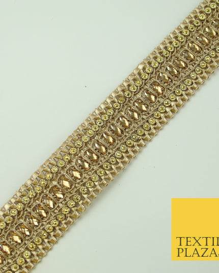 Gold Diamonte Stone Weave Trim Border Gota Patti Zari Ribbon Indian Lace X346