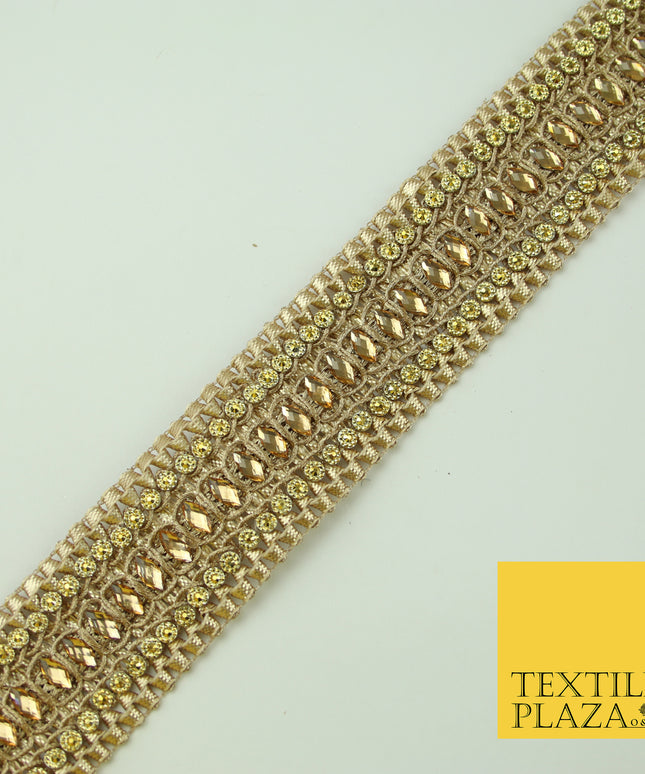 Gold Diamonte Stone Weave Trim Border Gota Patti Zari Ribbon Indian Lace X346