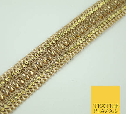Gold Diamonte Stone Weave Trim Border Gota Patti Zari Ribbon Indian Lace X346