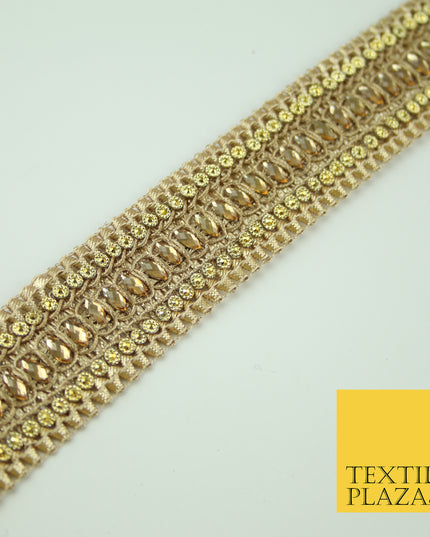 Gold Diamonte Stone Weave Trim Border Gota Patti Zari Ribbon Indian Lace X346