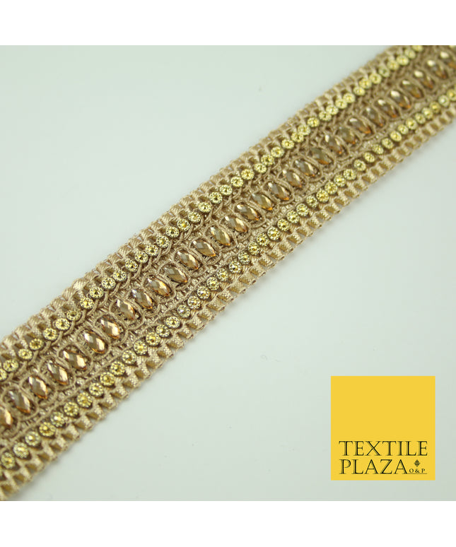 Gold Diamonte Stone Weave Trim Border Gota Patti Zari Ribbon Indian Lace X346