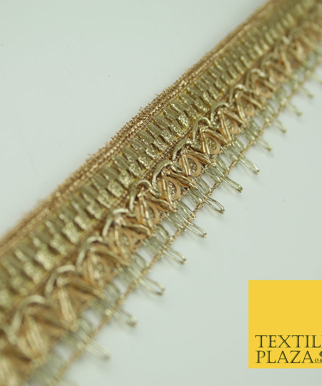 Gold Glitter Zig Zag Circle Sequin Multi Zari Trim Gota Border Ribbon Lace X348
