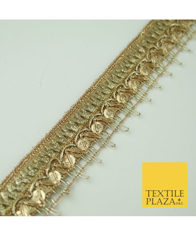 Gold Glitter Zig Zag Circle Sequin Multi Zari Trim Gota Border Ribbon Lace X348