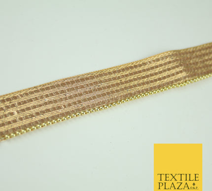 Gold 5 Row Glitter Shimmer Lines Pearl Beaded Zari Trim Border Ribbon Lace X352