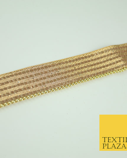 Gold 5 Row Glitter Shimmer Lines Pearl Beaded Zari Trim Border Ribbon Lace X352