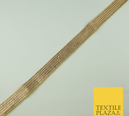 Gold 5 Row Glitter Shimmer Lines Pearl Beaded Zari Trim Border Ribbon Lace X352