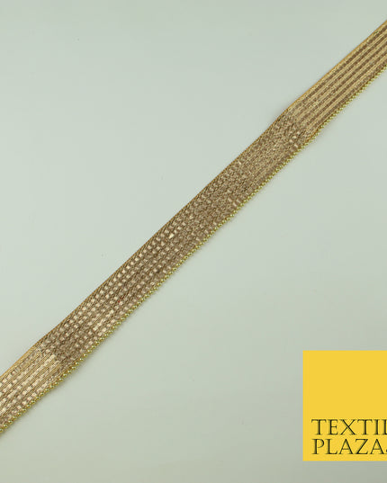 Gold 5 Row Glitter Shimmer Lines Pearl Beaded Zari Trim Border Ribbon Lace X352