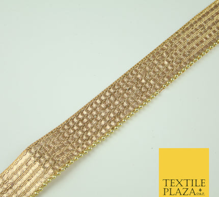 Gold 5 Row Glitter Shimmer Lines Pearl Beaded Zari Trim Border Ribbon Lace X352