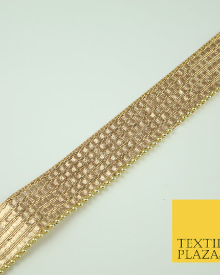 Gold 5 Row Glitter Shimmer Lines Pearl Beaded Zari Trim Border Ribbon Lace X352