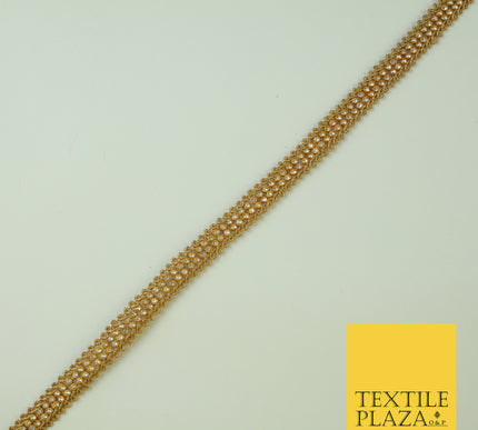 Antique Gold Double Row Diamonte Stone Beading Trim Border Ribbon Lace X363