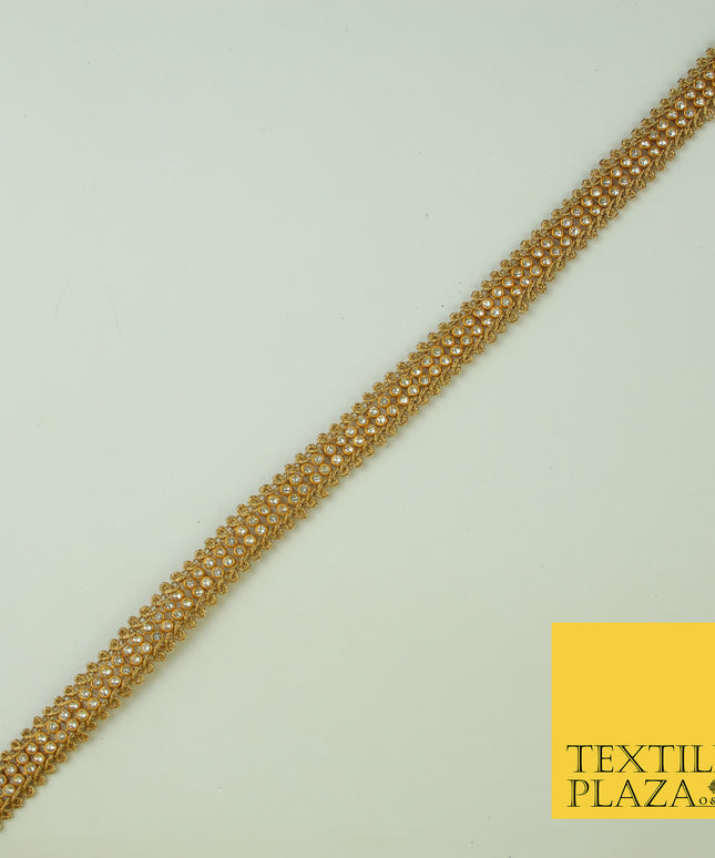 Antique Gold Double Row Diamonte Stone Beading Trim Border Ribbon Lace X363