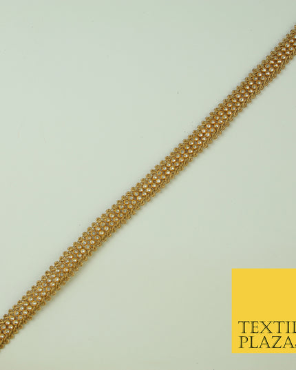 Antique Gold Double Row Diamonte Stone Beading Trim Border Ribbon Lace X363