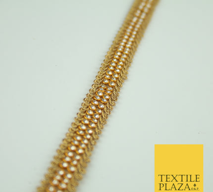 Antique Gold Double Row Diamonte Stone Beading Trim Border Ribbon Lace X363