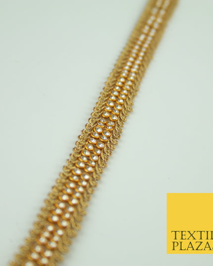 Antique Gold Double Row Diamonte Stone Beading Trim Border Ribbon Lace X363