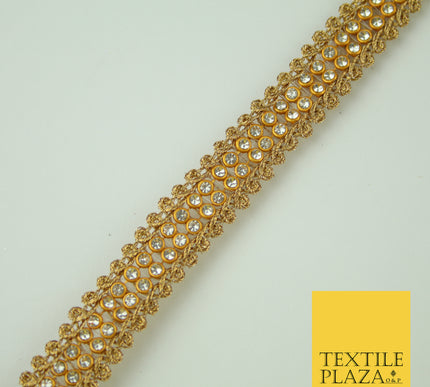 Antique Gold Double Row Diamonte Stone Beading Trim Border Ribbon Lace X363