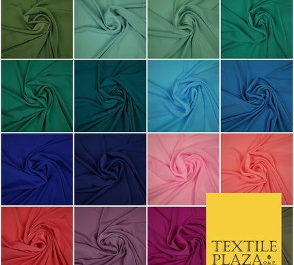 LUXURY 100% Polyester Plain Dyed Fine Soft Silky Crepe Dress Fabric ALL COLOURS