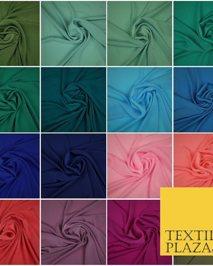 LUXURY 100% Polyester Plain Dyed Fine Soft Silky Crepe Dress Fabric ALL COLOURS