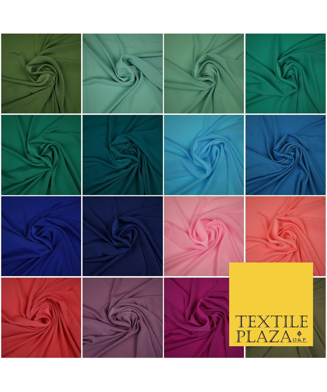 LUXURY 100% Polyester Plain Dyed Fine Soft Silky Crepe Dress Fabric ALL COLOURS