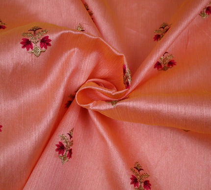 Embroidered Faux Dupion Raw Silk Dress Fabric Upholstery HomeFurnishing Material