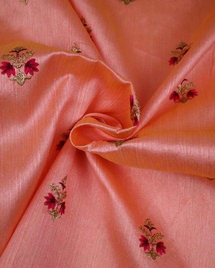 Embroidered Faux Dupion Raw Silk Dress Fabric Upholstery HomeFurnishing Material