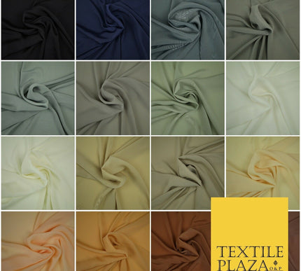 LUXURY 100% Polyester Plain Dyed Fine Soft Silky Crepe Dress Fabric ALL COLOURS