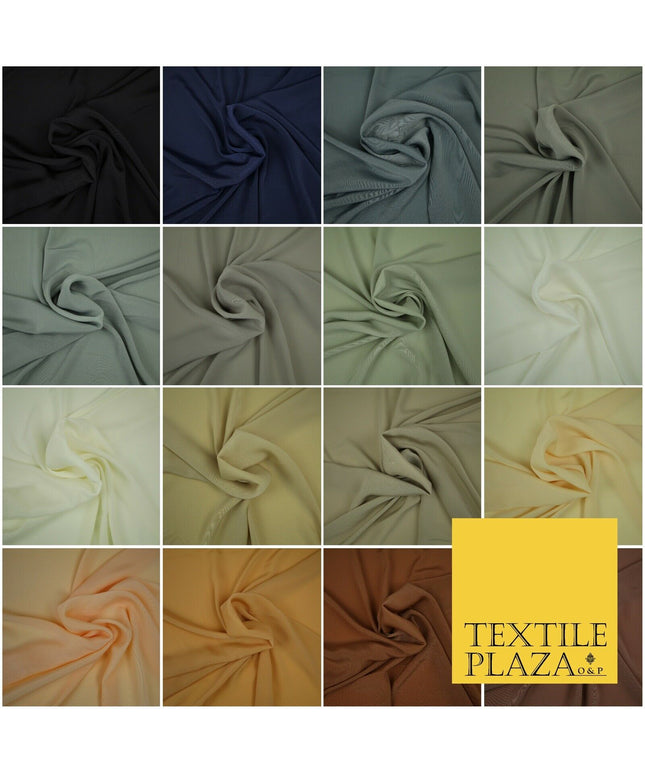 LUXURY 100% Polyester Plain Dyed Fine Soft Silky Crepe Dress Fabric ALL COLOURS