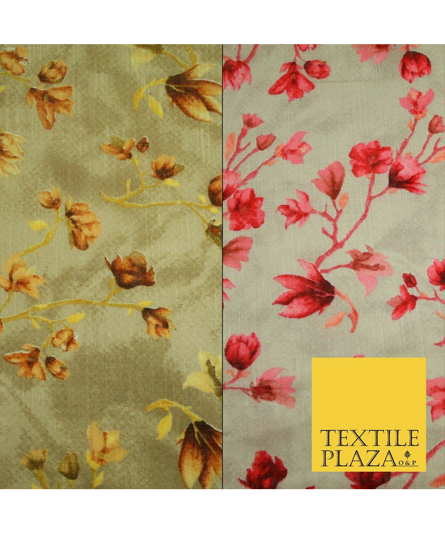 Bluebell Flower Branch Summer Luxury 100%Pure Printed Floral Cotton Linen Fabric