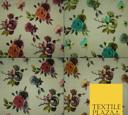 Vintage Artsy Flower Summer Luxury 100% Pure Printed Floral Cotton Linen Fabric